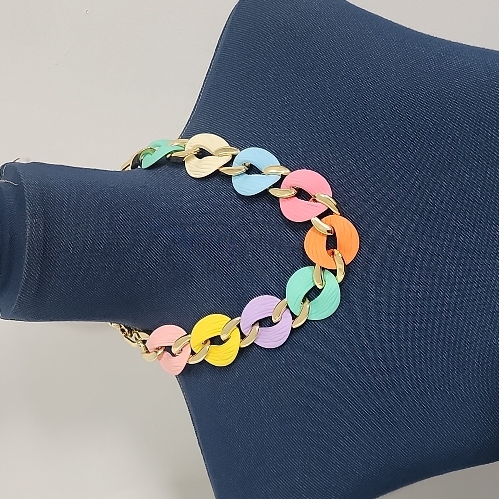 Chunky Pastel Multi Color Acrylic Chain Necklace Earrings Set New - Picture 8 of 8